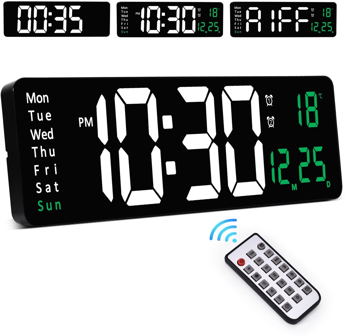 QTTVBTNA -LED Digitale Klok – Groot Display 16 Inch – Temperatuur, Datum & Automatische Helderheidsaanpassing – Moderne Wandklok voor Thuis of Kantoor