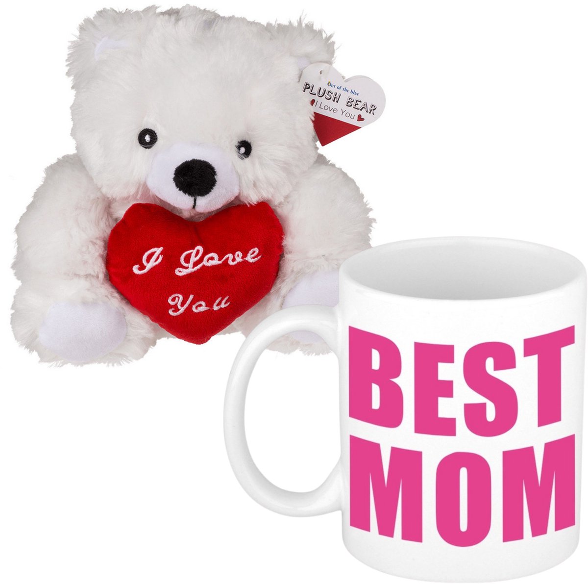 Moederdagcadeau - knuffelbeer en koffiemok - best mom - cadeau - mokken