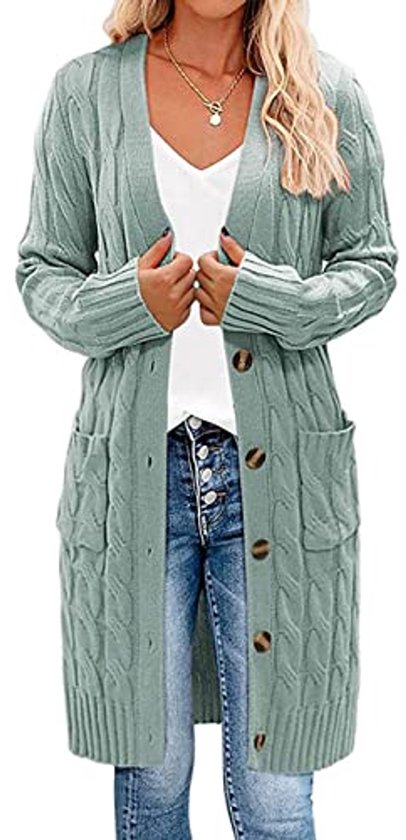 Gilet long en maille pour femme à manches longues - Coupe ample et confortable