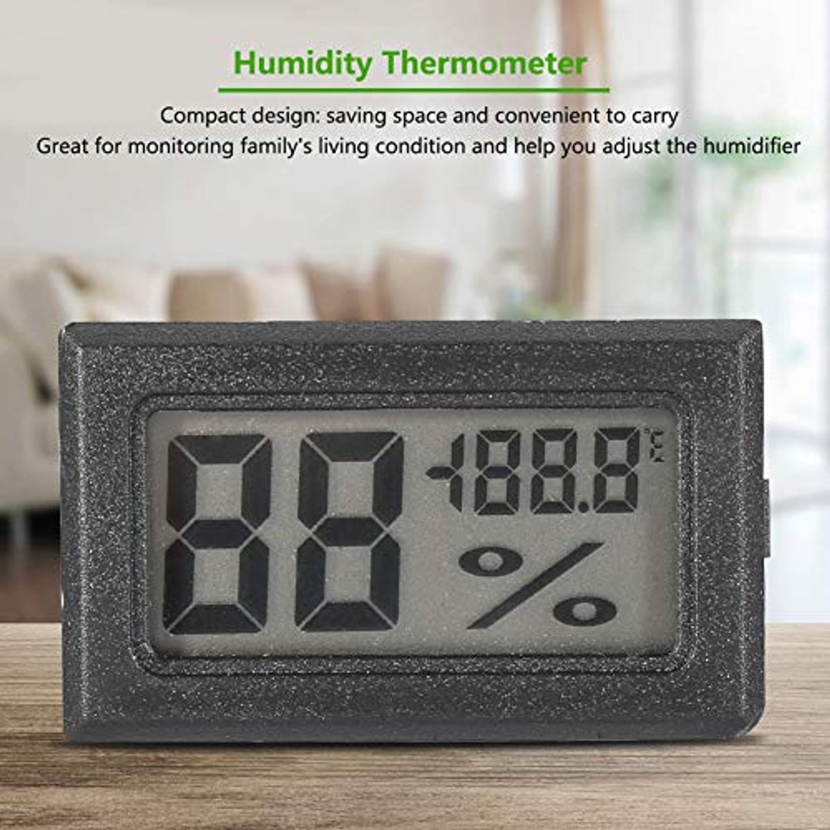 Accurate Humidity Thermometer, Digital Liquid Crystal Display Thermometer Indoor Humidity Meter for Home, Office, Greenhouse (Black)