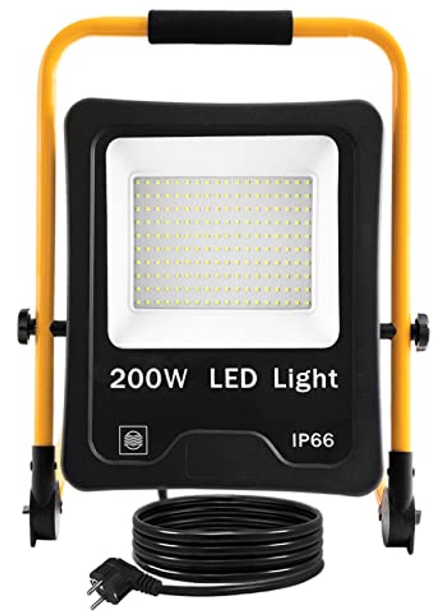 Bouwlamp 200W LED met 16000 Lumen - Waterdichte Werklamp met Standaard en 3m Kabel