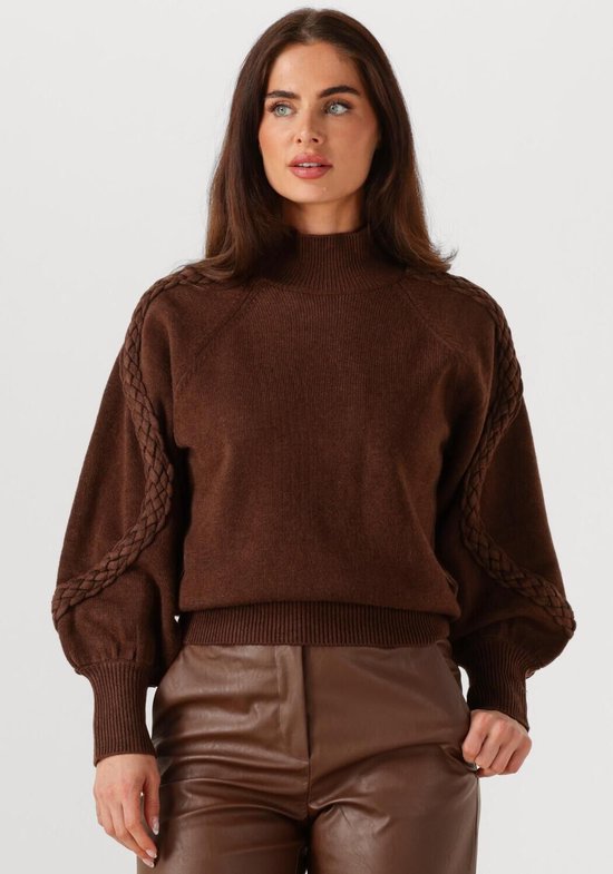 Minus Vera High Neck Tops & T-shirts Dames - Shirt - Bruin - Maat XXL