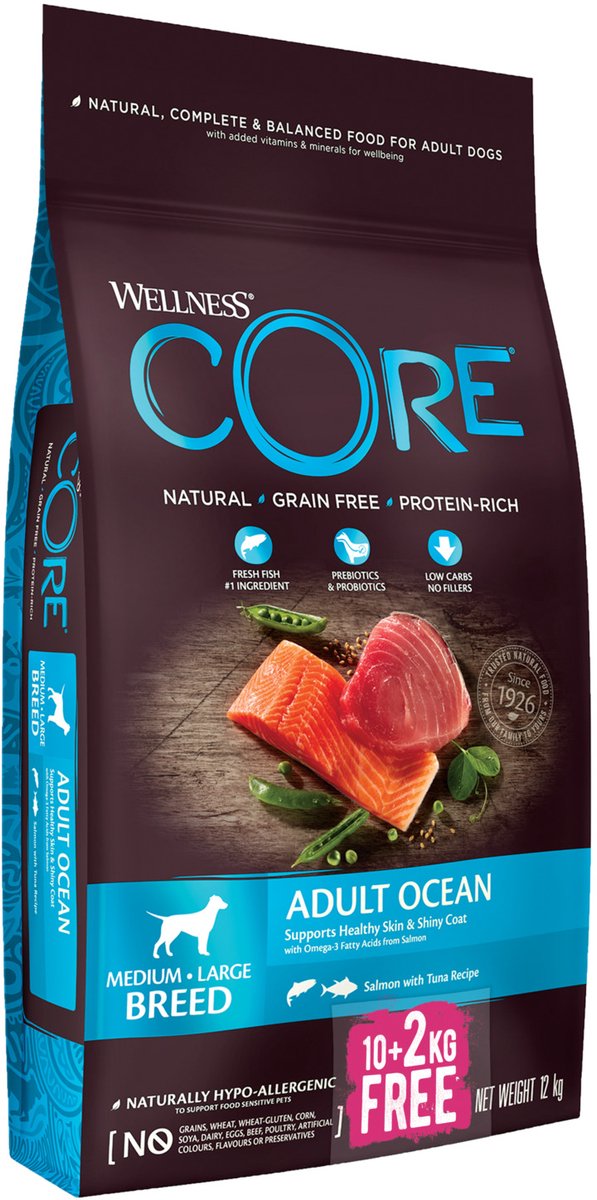 Wellness Core Grain Free Dog Ocean Zalm&Tonijn - Hondenvoer - 12 kg Bonusbag