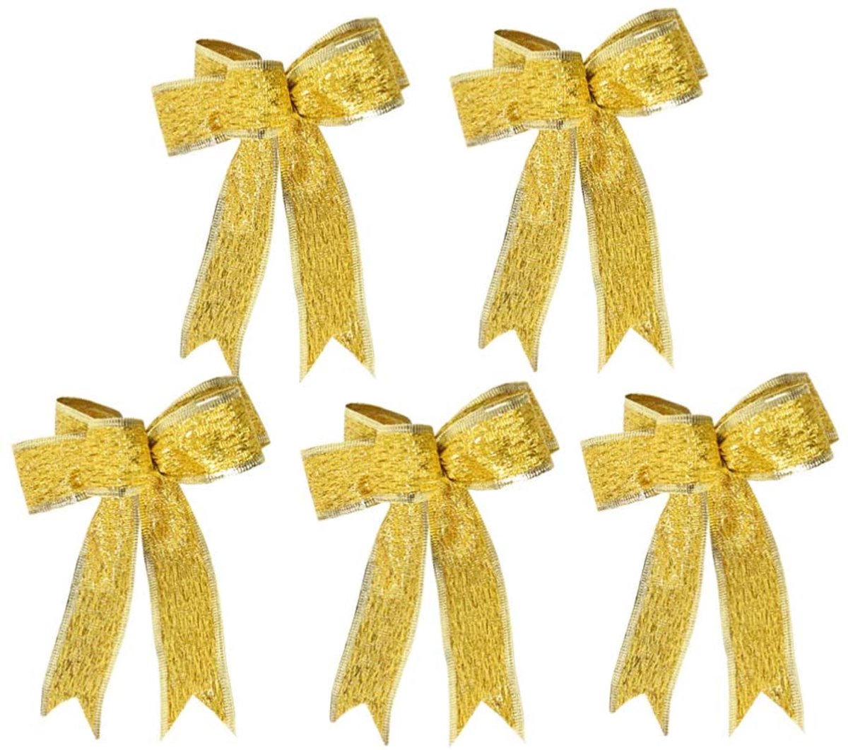 Gouden kerstlinten met glitterstofknopen - 10 stuks voor kerstboom en cadeaus - feestelijke kerstversieringen.