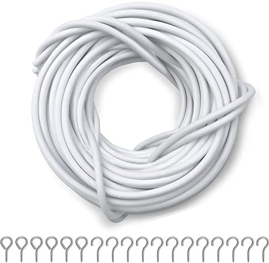 QWORK® 10M gordijndraad wit, gordijnkoord, geplastificeerd