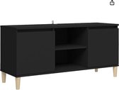 Elysium - Tv-meubel met houten poten - 103,5x35x50 cm - hoogglans zwart