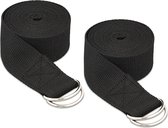Relaxdays yogariem - set van 2 - weerstandsbanden - 250 cm - yoga band met gesp - katoen - zwart