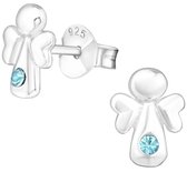 Joy|S - Zilveren engel oorbellen - kristal blauw - 5 x 8 mm - kerst kinderoorbellen