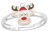 Joy|S - Zilveren kerst ring verstelbaar - rendier - kinderring