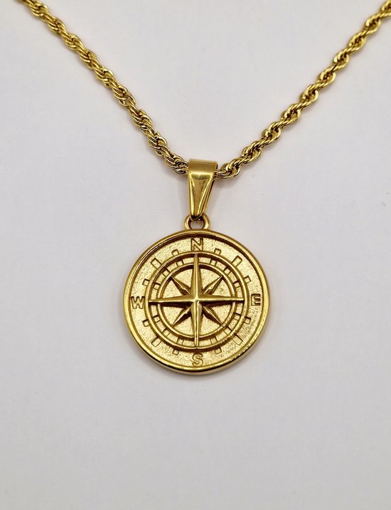 Ketting Compass - Gouden ketting - Rope Chain - 60 cm - Premium Stainless Steel -