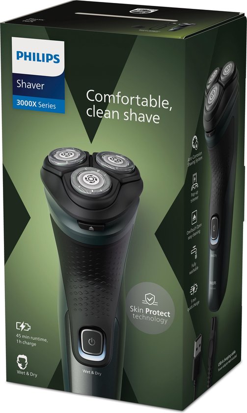 Philips Shaver Series 3000X - X3052/00 - Scheerapparaat Voor Mannen - Donkergroen - Philips