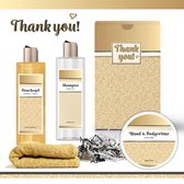 Geschenkset “Thank You!” - 4 producten - 700 gram | Giftset voor haar - Luxe cadeaubox collega - Wellness Giftset Bedankt geschenk - Cadeau Vrouw - Thanks - Moeder - Oma - Vriendin - Zus - Juf - Oppas - Oppasmoeder - Verzorgster - Kerst - Kerstpakket