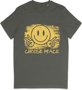 T Shirt Dames Heren Unisex - Choose Peace Smiley - Khaki Groen - 3XL