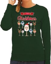 Bellatio Decorations foute kersttrui/sweater dames - Kerst Wijn - groen - All I Want For Christmas XXL