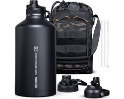 OneTigris Roestvrijstalen drinkfles, waterfles 3,8 l, hoge capaciteit, sportfles met goede isolerende werking voor fiets, camping, yoga, gym, softair