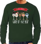 Bellatio Decorations foute kersttrui/sweater heren - Kerst wijn glazen - groen - drank/wine L