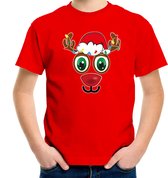 Bellatio Decorations T-shirt de Noël pour enfants - Visage de Rudolf - renne - rouge - Dîner de Noël 110/116