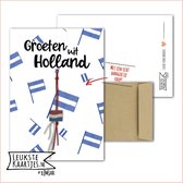 Kaartkadootje -> Nederlands Vlaggetje – No:02 (Groeten uit Holland! – Gelukspoppetje houten Nederlandse vlag – Blauwe Vlaggen) - LeuksteKaartjes.nl by xMar