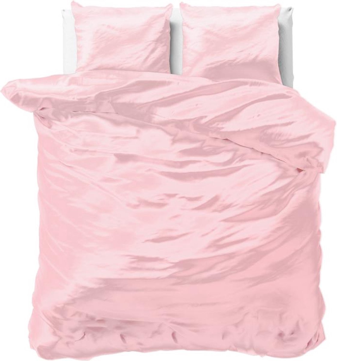 Luxe glans satijn dekbedovertrek uni roze - eenpersoons (140x200/220) - tegen acne, onzuiverheden en warrig haar - heerlijk zacht en soepel