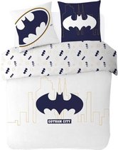 Batman dekbedovertrek - 240 x 220 cm. - Bat-Man Gotham City dekbed lits jumeaux - wit met blauw