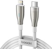 Toocki Oplaadkabel 'Fast Charging' - USB-C naar Lightning - 20W 3A Snellader - Power Delivery - 2 Meter - voor Apple iPhone 8/X/XS/XR/11/12/13/14/SE, iPad, AirPods, Watch - Tot 3 Keer Sneller - gevlochten Nylon - LED Indicator - Apple Carplay - WIT