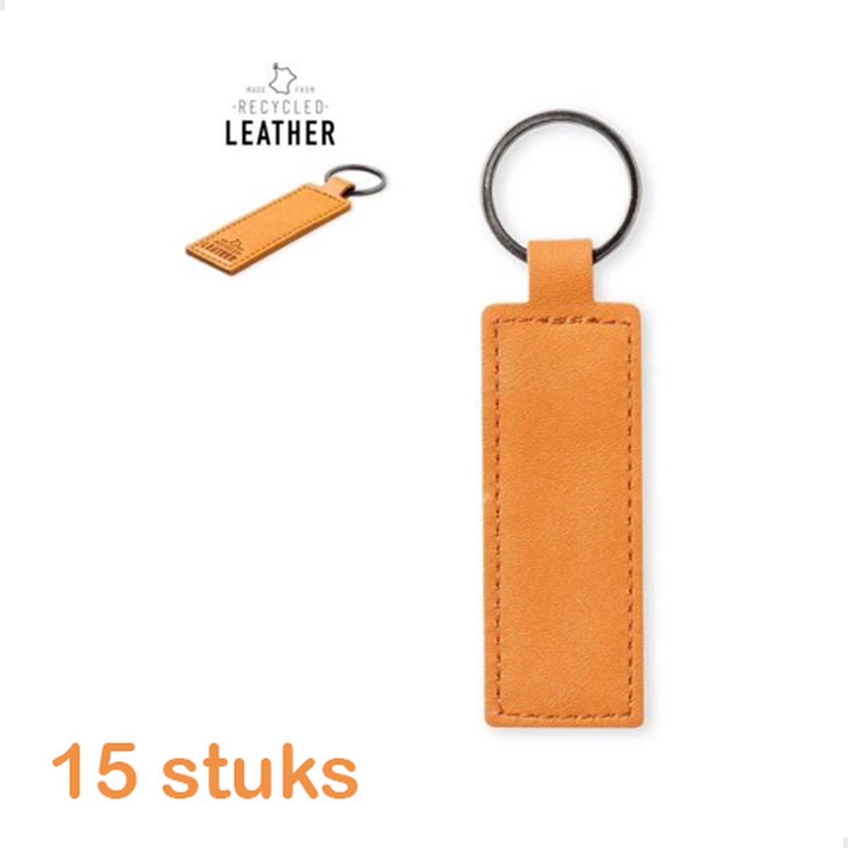 15 stuks Sleutelhangers in Gerecycleerd Leder - Rechthoek - Promopack - Sleutelhanger - Leder - Blanco - DIY - Ideaal als bedankje - Relatiegeschenk - Gadget - te personaliseren/graveren