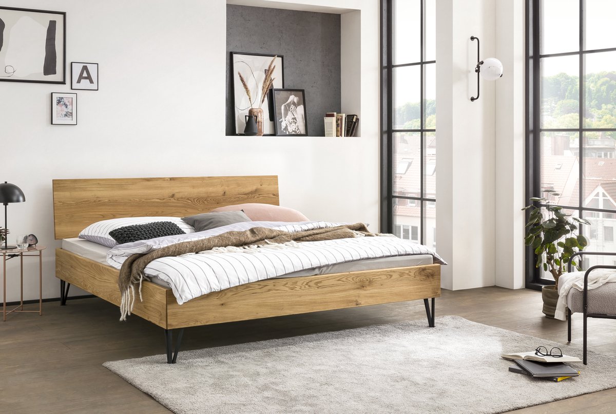 Bed Box Wonen - Massief eiken houten bed Pomorie Premium - 180x210 - Natuur geolied