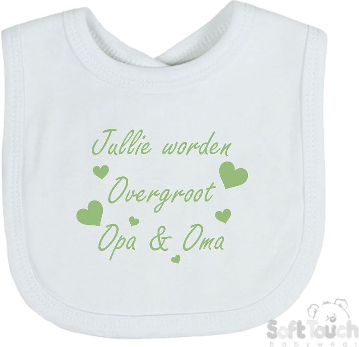 Goedkoopste Soft Touch Slabber Jullie worden overgroot opa & oma Unisex Katoen Wit/sage green (saliegroen) Maat 33x22 Cm Zwangerschap aankondigen - Bekendmaking zwangerschap - Zwangerschapsaankondiging