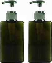 Plastic Zeepdispenser, Hervulbare Pompfles Dispenser Schotel Zeepdispenser Herbruikbare Fles voor Badkamer Keuken 450ml Shampoo/Douche/Vaatwerk/Conditioner 2 Pack (Donkergroen)