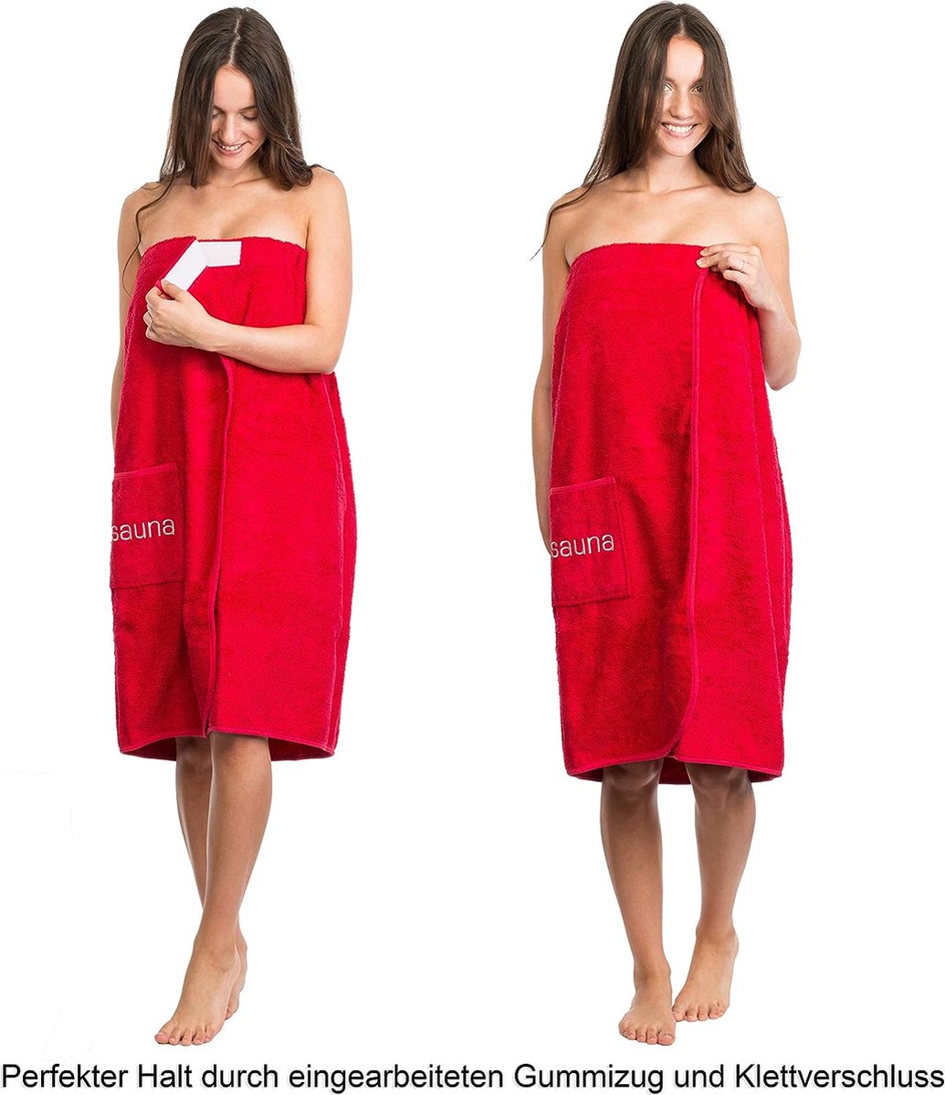 Saunakilt voor dames, sauna-arong S-XXL met sleuven, elastiek en tas, 100% katoen, rood