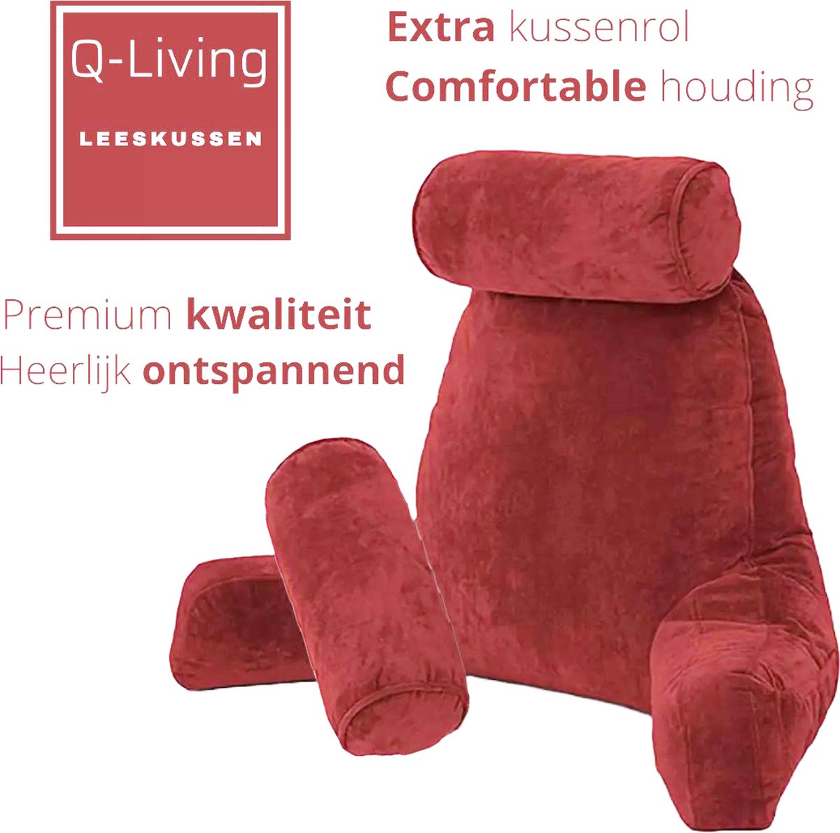 Leeskussen, rugleuningkussen, rugsteunkussen om in bed te zitten, grote