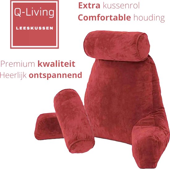 MINGPINHUIUS XL Leeskussen voor bed en bank met afneembare nekrol, ideaal rugkussen voor volwassenen met traagschuim voor comfortabel lezen, werken, spelen, televisie, ontspannen (bruin