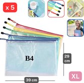 5 WATERBESTENDIGE ZAKJES/POUCHES met Rits - 5 Verschillende Kleuren - RANDOM MIX, Maat XL/B4