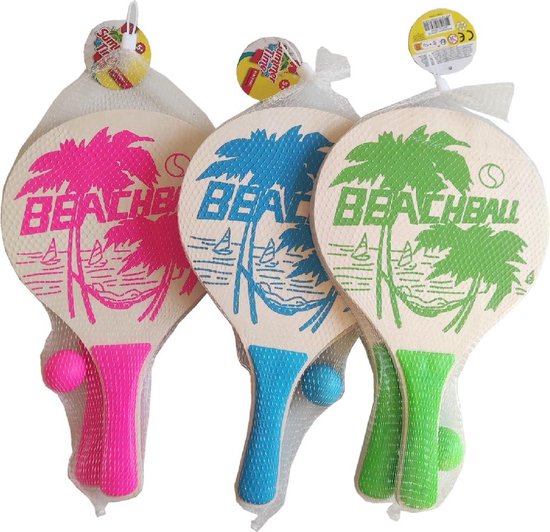 Beachball set hout - groen - Rackets/batjes en bal - strand speelset - Summertime