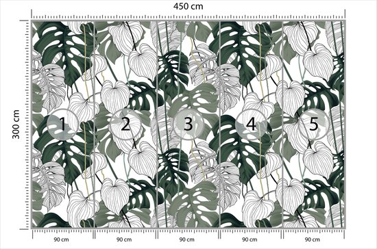 Fotobehang Monstera Bladeren - Vliesbehang - 450 x 300 cm