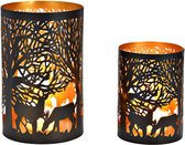 Lanterne - Ensemble de Photophores décor de forêt d'hiver en métal noir, or - 2 pièces