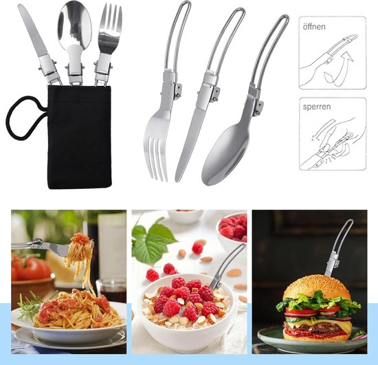 Camping kookgerei set van roestvrij staal 304 roestvrij staal, draagbaar en stapelbaar, campingpannenset voor camping, wandelen, picknick van Camp — afbeelding 4