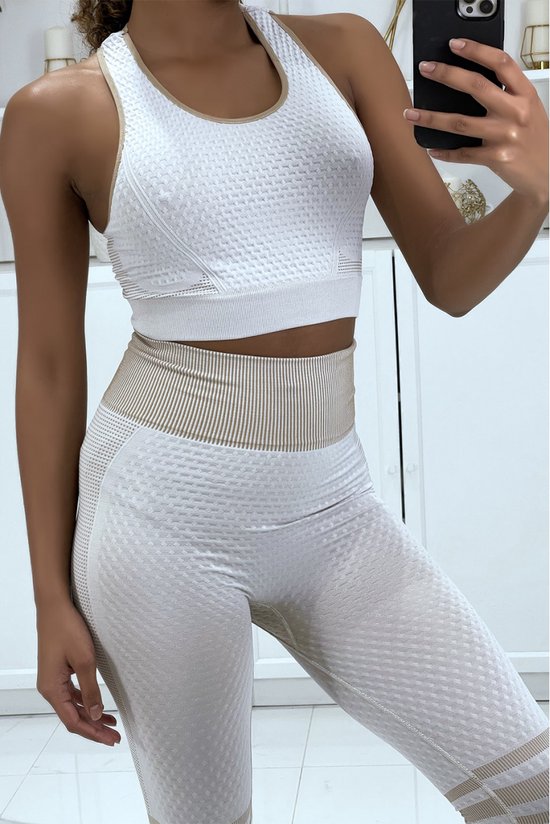 ZoeZo Design - ensemble de sport - tenue de sport - taille 1 - 36 au 40 - beige - vêtement fitness - leggings et top - crop top - effet push-up