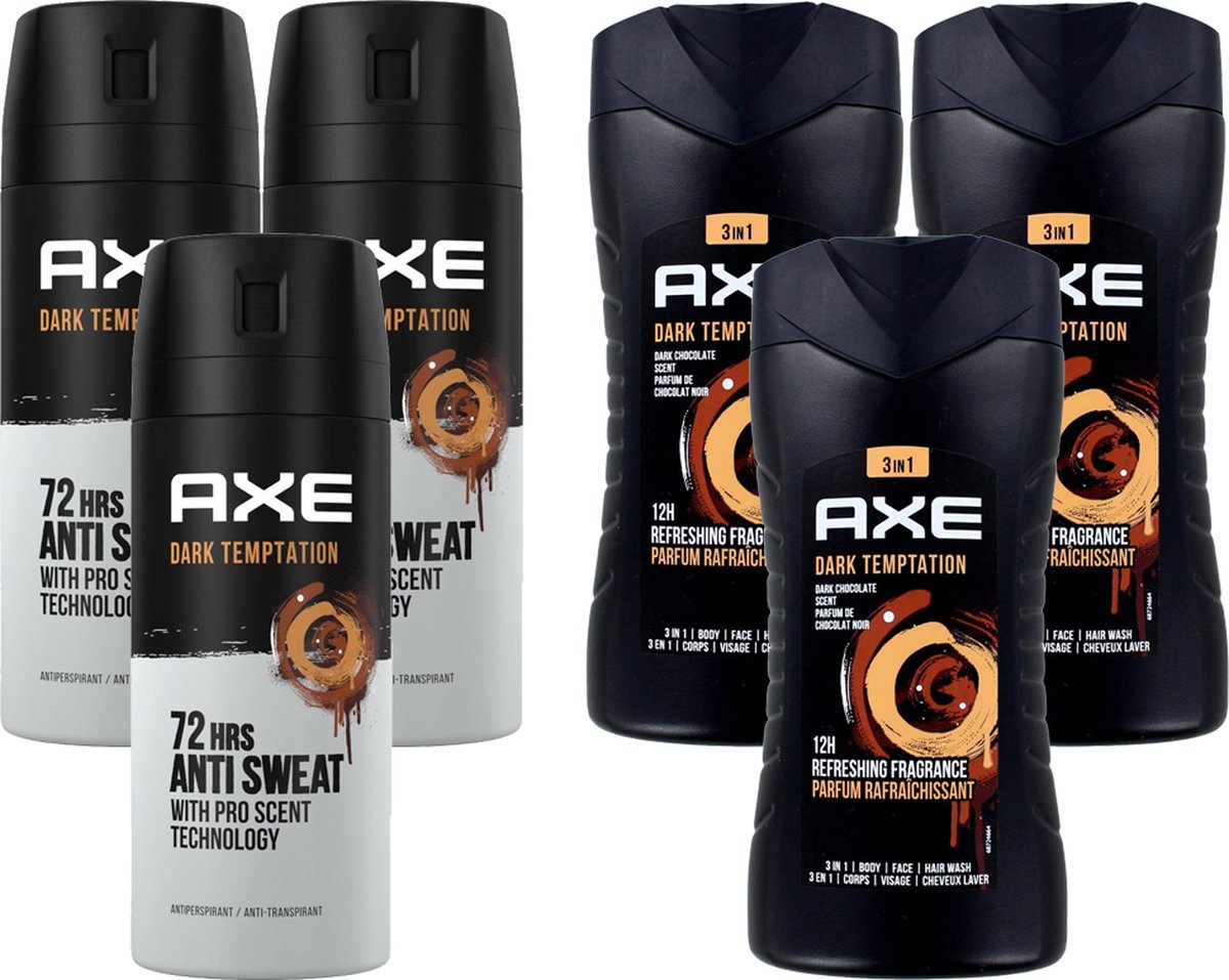 Axe Dark Temptation Mix Pakket - 3 x Anti-Transpirant Bodyspray & 3 x Bodywash - Voordeelverpakking