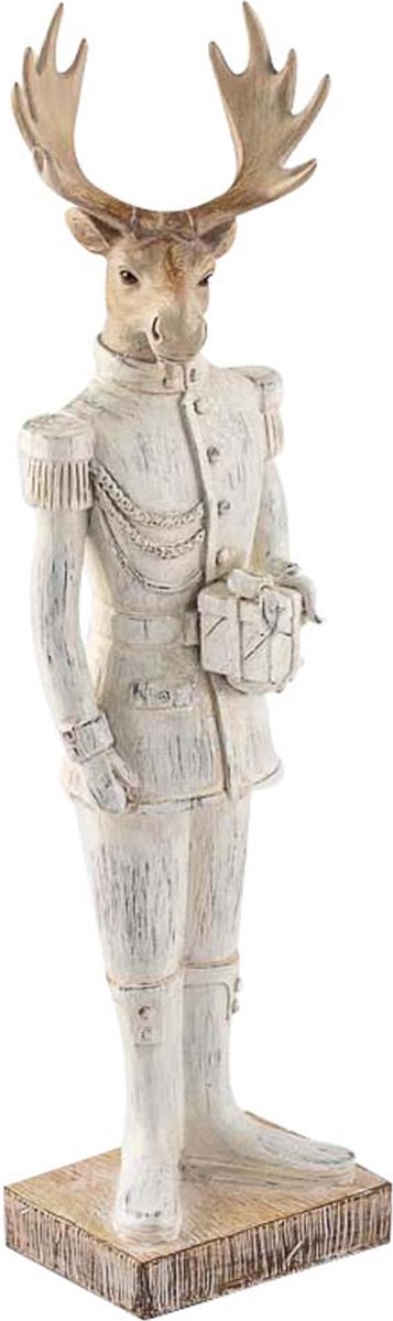 Dekoratief | Soldaat hert staand, wit/goud, resina, 38cm | A209177