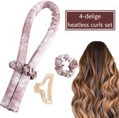 Heatless curls - haarrollers - heatless curling ribbon - incl. 2 scrunchies en haarklip - hitte vrije haarkrullen - satijnen 4-delige krulset
