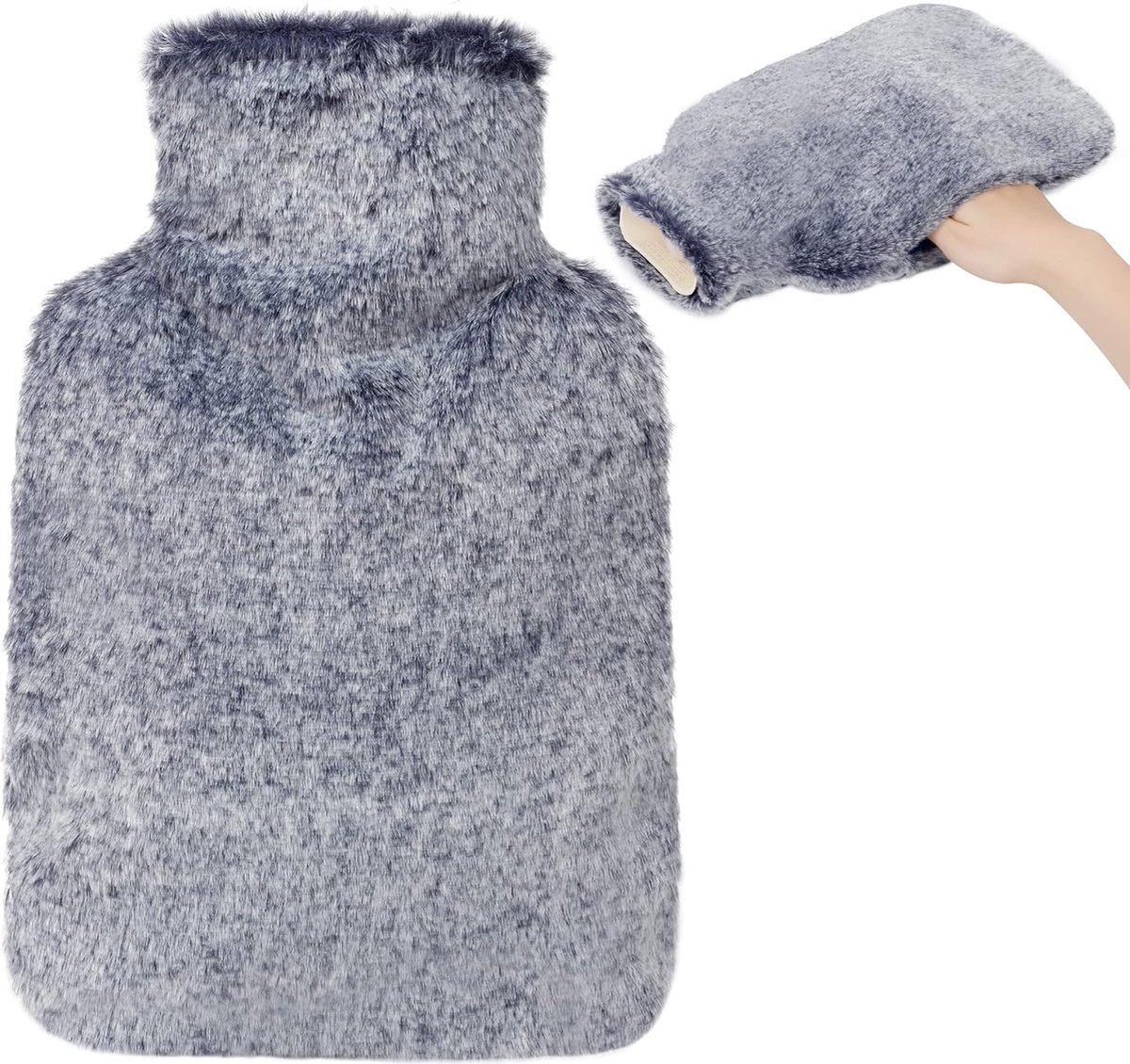 Goedkoopste Warmwaterkruik met overtrek, wollig, knuffelzachte bontovertrek met kangoeroezak voor handen, 2 liter, grote inhoud, rubberen warmtefles, bedfles voor volwassenen, cadeau voor vrouwen