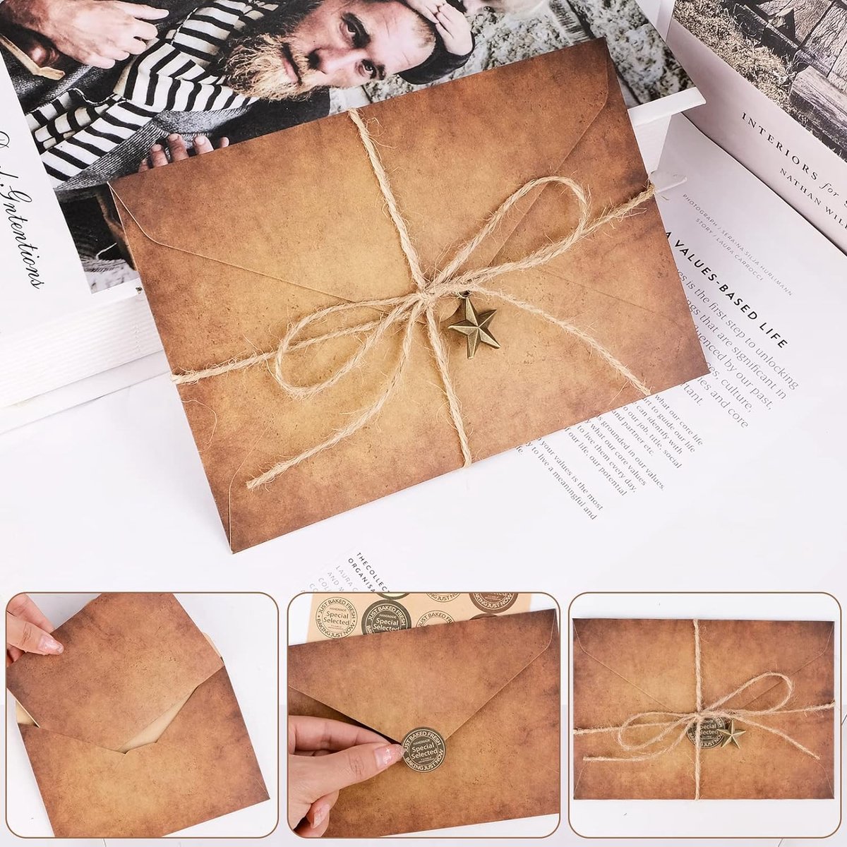Papier à Lettres Vintage - 24 Feuilles + 12 Enveloppes Kraft - Style Rétro Pour Correspondance