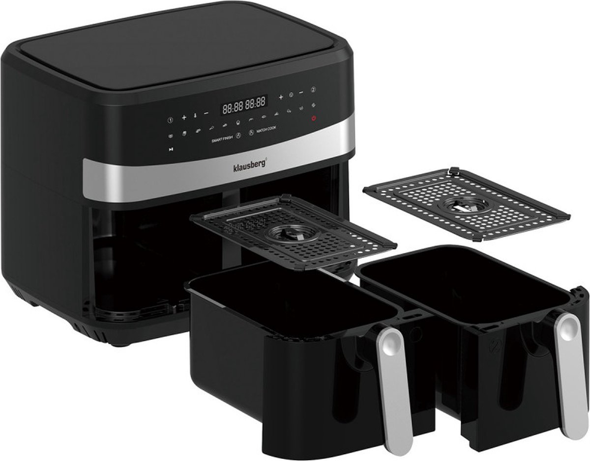 Afbeelding 2 van Klausberg 7573 - Dubbele Airfryer XXL - Heteluchtfriteuse - touchscreen - 9Liter - 1750W