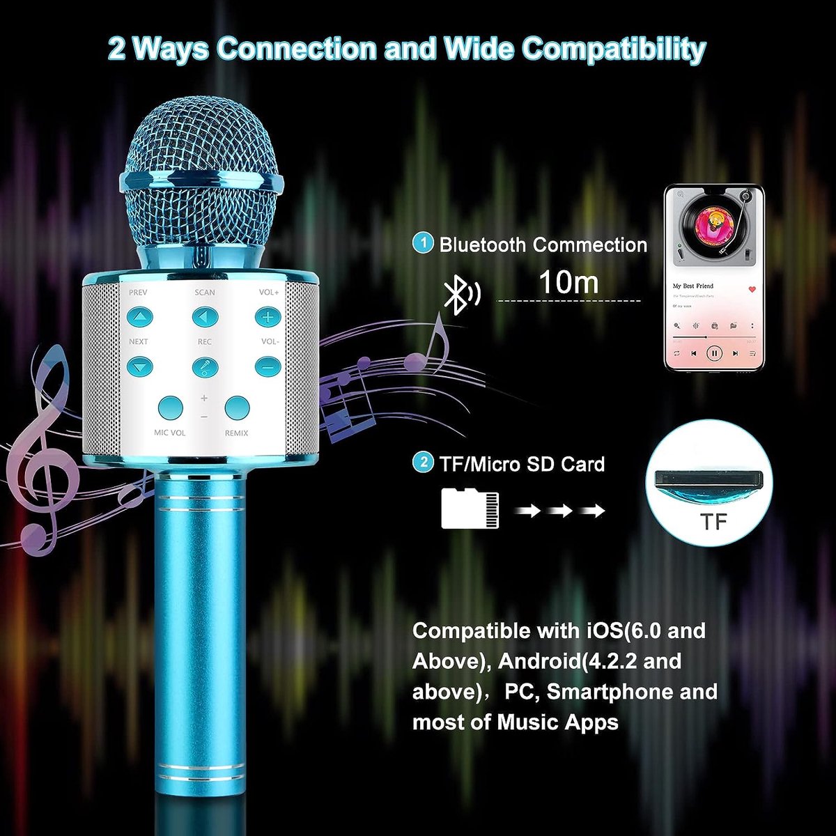 Draadloze Bluetooth Microfoon Karaoke, Microfoon Kindercadeaus voor jongens meisjes, vanaf 5 6 7 8 9 10 11 12 Kind Verjaardagscadeau — cadeau in Spellen & Speelgoed - foto 5