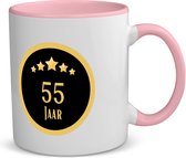Akyol - 55 jaar koffiemok - theemok roze - Hoera 55 jaar - iemand die 55 jaar is geworden of 55 jaar lang een relatie hebben of getrouwd zijn - verjaardagscadeau - verjaardag - cadeau - kado - geschenk - relatie - trouwdag - jubileum - 350 ML inhoud