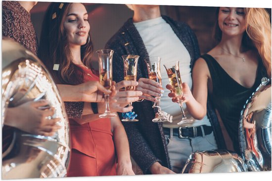Vlag - Feest - Champagne - Vrienden - Proosten -Ballonnen - Confetti - 120x80 cm Foto op Polyester Vlag