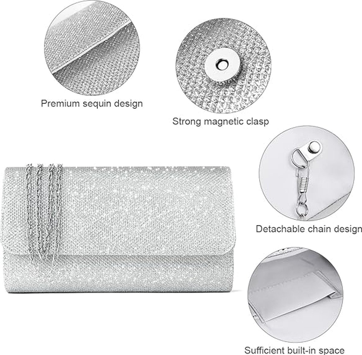 Sac Paillettes, Pochette Enveloppe,Sac du Soir Argenté, pochette