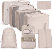 Kofferorganizerset, 8-delig, verpakkingsblokjes, waterdichte reiskledingzakken, inpakzakken voor koffer, kofferorganizer, reistas met make-uptas, schoenentas, USB-kabeltas (beige)