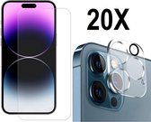 Screenz® - Geschikt voor iPhone 15 Pro - Screenprotector + Camera lens protector - Tempered glass - Glasplaatje - 10+10 stuks - Voordeelverpakking